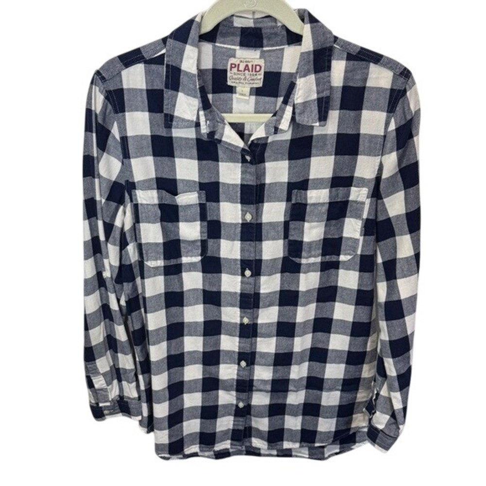 Old Navy Womens Plaid Shirt Top Long Sleeve Button Down Checkered‎ Blue White